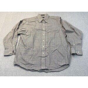Izod Shirt Mens Large Black Houndstooth Button Front Long Sleeve Cotton Twill